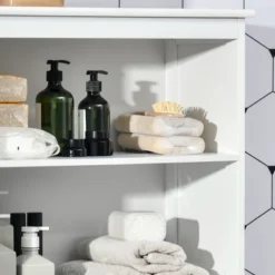 HOMCOM 63" Small Buffet With Hutch, 4-Door Kitchen Pantry, Freestanding Storage Cabinet With Adjustable Shelf For Dining Room, Living Room, White -Baxton Studio Store GUEST 00a7d090 8384 472c 8f8b 144f82a8b01f