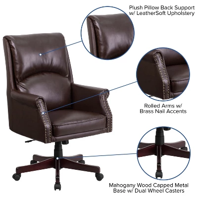 Emma And Oliver High Back Pillow Back Leather Executive Swivel Office Chair With Arms 2 Emma And Oliver High Back Pillow Back Leather Executive Swivel Office Chair With Arms - Image 2