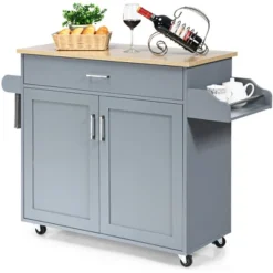 Costway Rolling Kitchen Island Cart Storage Cabinet W/ Towel & Spice Rack WhiteBlackCherryGray -Baxton Studio Store GUEST 021b64d7 1de8 4f8d 8da6 85354553ccb0