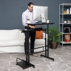 Black Rolling Sitting/Standing Desk With Side Storage - Mind Reader