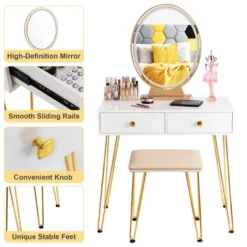 Costway Vanity Makeup Dressing Table W/ 3 Lighting Modes Mirror Touch Switch White -Baxton Studio Store GUEST 038cc3a9 7c9b 4b4d b013 ae5248b6aab7