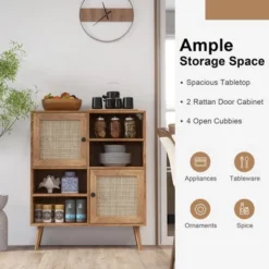 Costway Rattan Buffet Sideboard Accent Storage Cabinet Coffee Bar Cabinet Doors Cubbies -Baxton Studio Store GUEST 03c171fc 1528 4c06 9178 2b24729bb98f