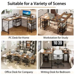 Costway 95'' Convertible L-shaped Corner Computer Desk 2-Person Long Desk Shelves Rustic/Black/Grey/Natural 19 Costway 95'' Convertible L-shaped Corner Computer Desk 2-Person Long Desk Shelves Rustic/Black/Grey/Natural -Baxton Studio Store GUEST 0405c833 1008 4c12 80ee c97681a5690a