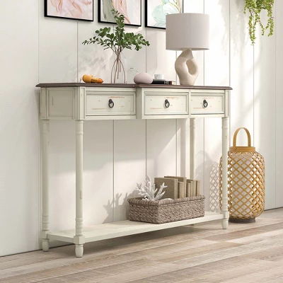 Costway Farmhouse Console Table Entryway Sideboard With 3 Drawers & Open Storage Shelf 1 Costway Farmhouse Console Table Entryway Sideboard With 3 Drawers & Open Storage Shelf