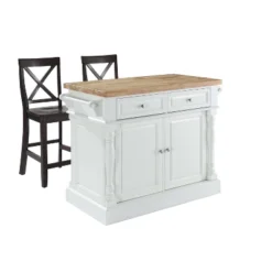 Oxford Kitchen Island With 2 Counter Height Barstools White - Crosley -Baxton Studio Store GUEST 04979cf1 9e3a 4381 8f36 304e4bc2bbc8