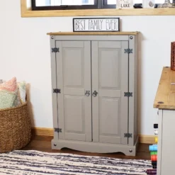 Sunnydaze Decor Sunnydaze 2-Door, 2-Shelf Accent Cupboard - Solid Pine - Gray - 43" H -Baxton Studio Store GUEST 058a68e8 875a 4e9d b670 0da9fb44ab9e