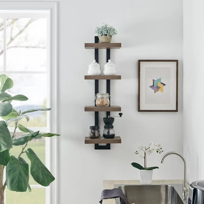 36" X 11" 4 Tier Ladder Bracket Floating Wall Shelf Unit - Danya B. 1 36" X 11" 4 Tier Ladder Bracket Floating Wall Shelf Unit - Danya B.