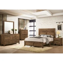 3pc Queen Quail Bedroom Set With 2 Nightstands Rustic Light Walnut - HOMES: Inside + Out -Baxton Studio Store GUEST 05d945ef 731b 4ec1 82f6 97264967ab45
