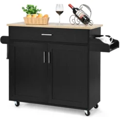 Costway Rolling Kitchen Island Cart Storage Cabinet W/ Towel & Spice Rack WhiteBlackCherryGray -Baxton Studio Store GUEST 090feffd d272 412d 87d4 04caeb205a8a