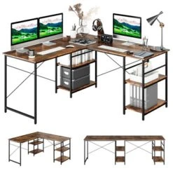 Costway 95'' Convertible L-shaped Corner Computer Desk 2-Person Long Desk Shelves Rustic/Black/Grey/Natural 22 Costway 95'' Convertible L-shaped Corner Computer Desk 2-Person Long Desk Shelves Rustic/Black/Grey/Natural -Baxton Studio Store GUEST 0ace7080 a7df 49f7 b7e9 f5292d7d86ed