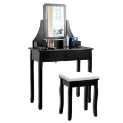 Costway Square Mirror Dressing Table Set Makeup Vanity For Bedroom, Living Room White/Black -Baxton Studio Store GUEST 0ae6efbe 0a30 4012 aef9 515a728a34a9