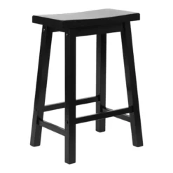 PJ Wood Classic Saddle-Seat 24'' Tall Kitchen Counter Stool For Homes, Dining Spaces, And Bars With Backless Seat, 4 Square Legs, Black (5 Pack)