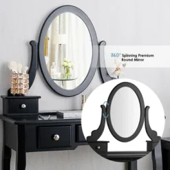 Tangkula Vanity Table Set W/ 360° Rotating Oval Mirror & Drawers Black/White -Baxton Studio Store GUEST 0ce43fed 3624 4e0c bda3 65f8b2f0d640