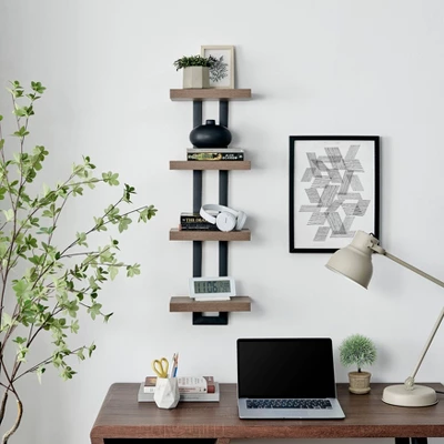 36" X 11" 4 Tier Ladder Bracket Floating Wall Shelf Unit - Danya B. 2 36" X 11" 4 Tier Ladder Bracket Floating Wall Shelf Unit - Danya B. - Image 2