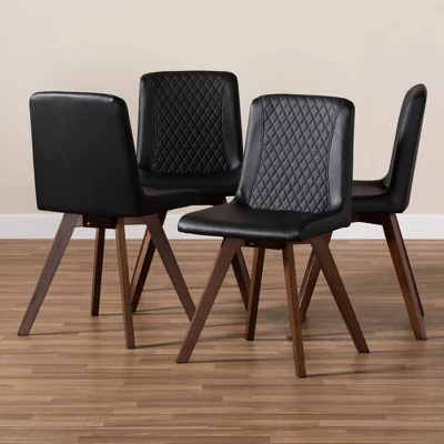 Set Of 4 Pernille Faux Leather Walnut Finished Dining Chairs - Baxton Studio 4 Set Of 4 Pernille Faux Leather Walnut Finished Dining Chairs - Baxton Studio - Image 4