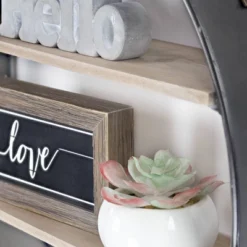 33" Round Metal And Wood Hanging Wall Shelf Brown - American Art Decor -Baxton Studio Store GUEST 0f3b4641 f032 460f ad7d fbae148c8eb2