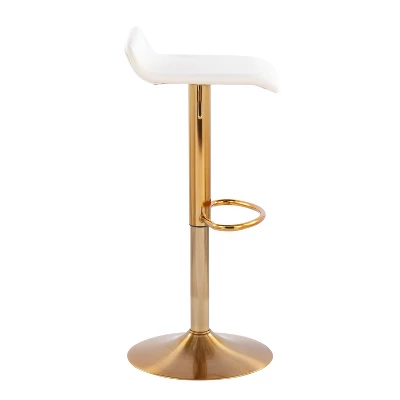 Set Of 2 Ale Contemporary Adjustable Height Barstools Steel/Velvet Gold/Cream - LumiSource 2 Set Of 2 Ale Contemporary Adjustable Height Barstools Steel/Velvet Gold/Cream - LumiSource - Image 2