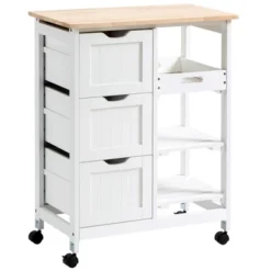 HOMCOM Rolling Kitchen Island Cart, Bar Serving Cart, Compact Trolley On Wheels With Wood Top, Shelves & Drawers For Home Dining Area -Baxton Studio Store GUEST 108a7490 5a91 414a 9ebc 2cff56803ba5