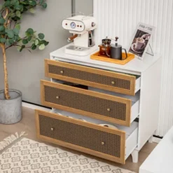 Costway 3-Drawer Rattan Dresser Modern Closet Chest Storage Cabinet Living Room Entryway -Baxton Studio Store GUEST 10d9b38a 1927 4bce 8eab 4c5ef3abb2e0