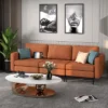 Costway Modular 3-Seat Sofa Couch W/ Socket USB Ports & Side Storage Pocket OrangeDark Grey