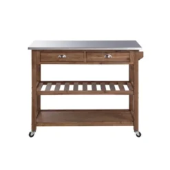 Sonoma Kitchen Cart With Stainless Steel Top Wire Brush Barnwood Brown - Boraam