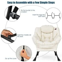 Costway Modern Polyester Fabric Lazy Chair Single Sofa Chair W/ Side Pocket NavyBeigeGrey -Baxton Studio Store GUEST 121ce806 0d79 457f 99ac 3b2d54fbd274