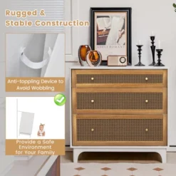 Costway 3-Drawer Rattan Dresser Modern Closet Chest Storage Cabinet Living Room Entryway -Baxton Studio Store GUEST 12d94bc2 9396 4837 b313 8a21cde1b7d4