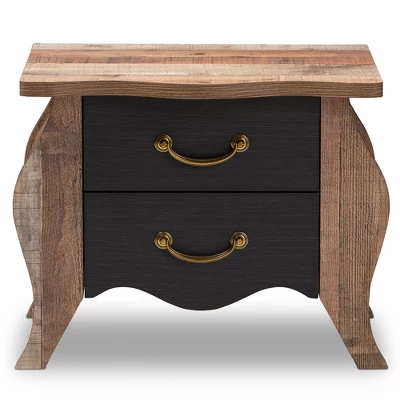 Romilly Country Cottage Farmhouse Oak Finished Wood 2 Drawer Nightstand Black/Brown - Baxton Studio 2 Romilly Country Cottage Farmhouse Oak Finished Wood 2 Drawer Nightstand Black/Brown - Baxton Studio - Image 2