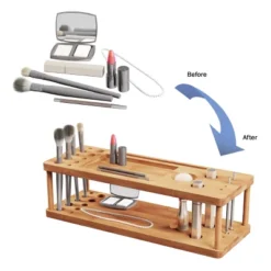 Makeup Station - Eco-Friendly Compact Modern Natural Bamboo Skincare Cosmetic And Vanity Organizer For Bedroom, Bathroom, Or Dorm By Hastings Home -Baxton Studio Store GUEST 160cfe55 b084 4c45 abd8 d15e5d7e1e39