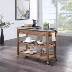 Sonoma Kitchen Cart With Stainless Steel Top Wire Brush Barnwood Brown - Boraam -Baxton Studio Store GUEST 17bde2c2 1079 4466 84bc f27d4e4b90a0