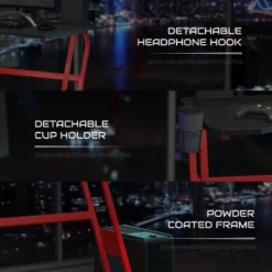 BlackArc Bravo Red Gaming Desk & Chair Set: High Back Gaming Chair With Lumbar Support & Adjustable Arms; Desk With Cupholder/Headphone Hook 16 BlackArc Bravo Red Gaming Desk & Chair Set: High Back Gaming Chair With Lumbar Support & Adjustable Arms; Desk With Cupholder/Headphone Hook -Baxton Studio Store GUEST 1946684a 84bb 4f7b b7bf 66daeb46ca09