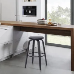 26" Harbor Backless Swivel Faux Leather Wood Counter Height Barstool Gray/Black - Armen Living -Baxton Studio Store GUEST 1a96c10b beaf 4d0d 83a1 676bd956fd43