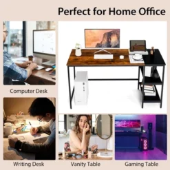 Costway 55'' Computer Desk Writing Workstation Study Table Home Office With Bookshelf Black/Rustic -Baxton Studio Store GUEST 1ba156be 54f7 4443 84a7 d9d35378585e
