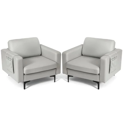 Costway Set Of 2 Leathaire Fabric Accent Armchair Single Sofa W/Side Storage Pocket 10 Costway Set Of 2 Leathaire Fabric Accent Armchair Single Sofa W/Side Storage Pocket - Image 10