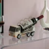 Vintiquewise Decorative Rustic Metal White Single Bottle Cement Truck Wine Holder For Tabletop Or Countertop