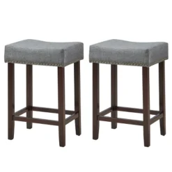 Costway Set Of 2 Nailhead Saddle Bar Stools 24'' Height W/ Fabric Seat & Wood Legs BeigeGray -Baxton Studio Store GUEST 1c7ef59b efa4 4296 a020 082e516e6b7c