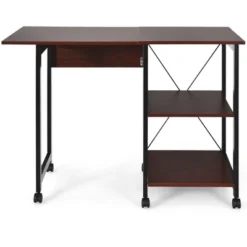 Costway Rolling Computer Desk Folding Writing Office Desk W/ Storage Shelves -Baxton Studio Store GUEST 1cfa8ee0 07ec 407f 8647 a300b70de017