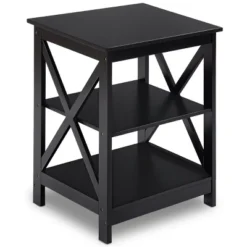 Costway 3-Tier Nightstand End Table Storage Display Shelf Living Room Furniture Black -Baxton Studio Store GUEST 1dc6a31a b635 4442 a682 3aa0f5447e1f
