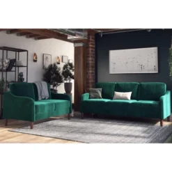 Penny 2 Seater Loveseat Sofa Green Velvet - Room & Joy -Baxton Studio Store GUEST 1e7ddf30 db32 4696 80b2 8ae2d8f4e144