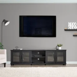 Fremont TV Stand For TVs Up To 95" With Glass Cabinets Black - CorLiving -Baxton Studio Store GUEST 1efd06d0 6157 4510 9441 3392ce57bbc0