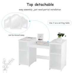 Costway Vanity Table Set Makeup Dressing Kids Girls Study Table Tri Folding Mirror WhitePink -Baxton Studio Store GUEST 1f081f6d 3fdb 4f90 9243 ae8a0581acc3