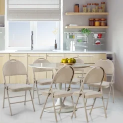 Costway 6 Pack Folding Chairs Portable Padded Office Kitchen Dining Chairs Beige
