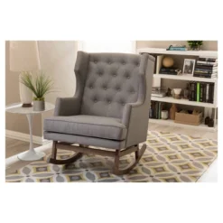 Iona Mid - Century Retro Modern Fabric Upholstered Button - Tufted Wingback Rocking Chair - Gray - Baxton Studio -Baxton Studio Store GUEST 208e9df6 19fc 4b97 8b40 0d02564693f6
