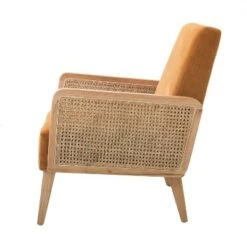 Chloé Cane Arm Chair With Wood Base Living Room Upholstered Accent Chair With Rattan Armrest | Karat Home -Baxton Studio Store GUEST 209cefa2 2d0b 4f73 82c3 d47973ebbd60