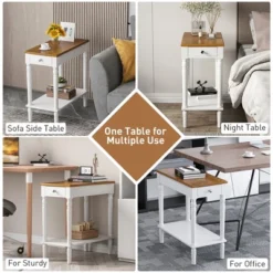 Costway 2 PCS 2-tier End Side Narrow Table Nightstand W/ Drawer For Living Room Bedroom -Baxton Studio Store GUEST 20e21d4b ace3 4aa3 a8e8 0e9ef3ed648a