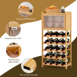 Costway 20-Bottle Bamboo Wine Rack Cabinet Freestanding Display Shelf W/ Glass Hanger -Baxton Studio Store GUEST 215e70cf 6f02 4519 8940 b9d803b1c43c