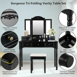 Costway 7 Drawers Vanity Set Dressing Table W/ Tri-Folding Mirror -Baxton Studio Store GUEST 217c0413 003e 47c9 aabc 07084a580ab6