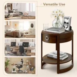 Costway Side End Table With Drawer Storage Shelf Classic Accents Nightstand Walnut Elliptical -Baxton Studio Store GUEST 218ccc0d a00f 4050 8322 072a8f64fe4a