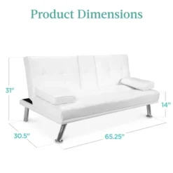 Best Choice Products Modern Faux Leather Convertible Futon Sofa W/ Removable Armrests, Metal Legs, 2 Cupholders - White -Baxton Studio Store GUEST 227928bd c391 4a27 a65b 64e8f77e7aa3