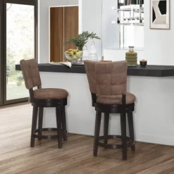 26" Kaede Wood And Upholstered Swivel Counter Height Barstool Black/Chestnut - Hillsdale Furniture -Baxton Studio Store GUEST 227c8c53 0ee9 41e2 becf 77cf6eef17df